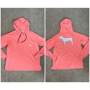 PINK Victoria’s Secret bright orange long sleeve hoodie tee w/pocket sz SM